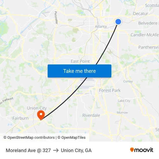 Moreland Ave @ 327 to Union City, GA map