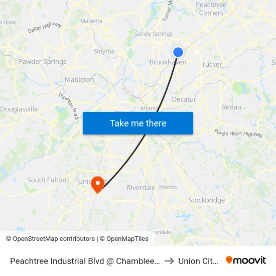 Peachtree Industrial Blvd @ Chamblee Tucker Rd to Union City, GA map