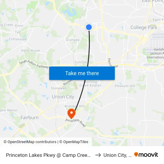 Princeton Lakes Pkwy @ Camp Creek Pkwy to Union City, GA map