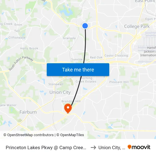 Princeton Lakes Pkwy @ Camp Creek Pkwy to Union City, GA map