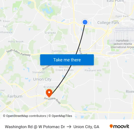 Washington Rd @ W Potomac Dr to Union City, GA map