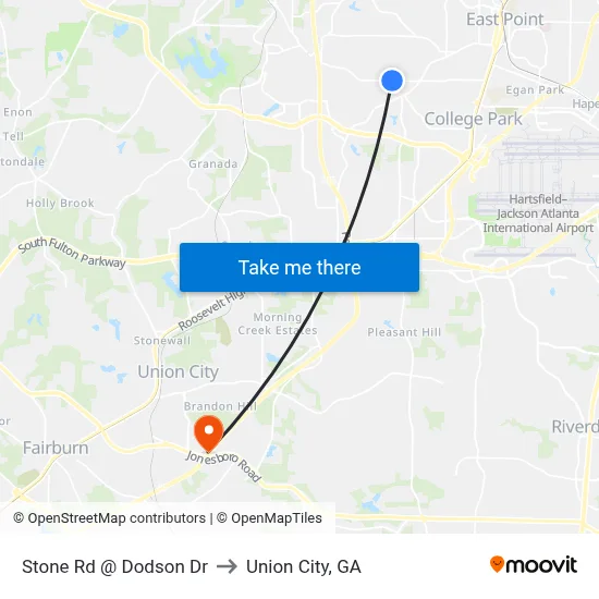 Stone Rd @ Dodson Dr to Union City, GA map
