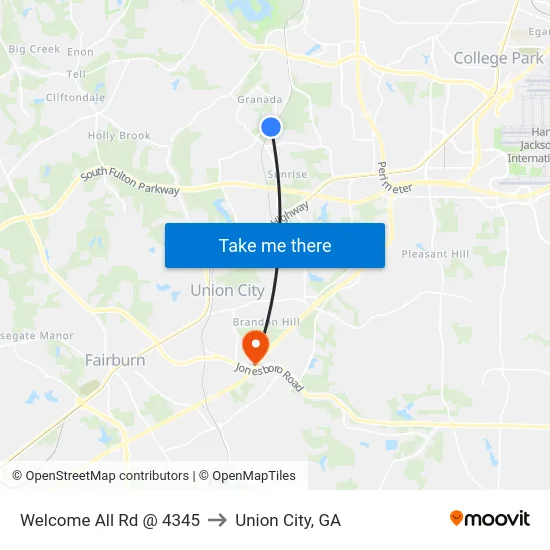 Welcome All Rd @ 4345 to Union City, GA map
