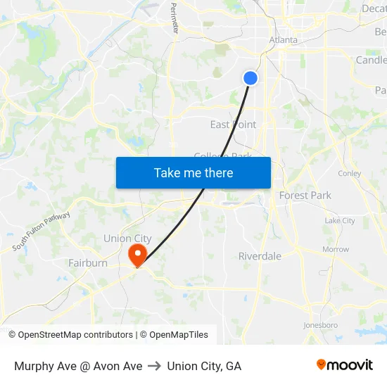 Murphy Ave @ Avon Ave to Union City, GA map