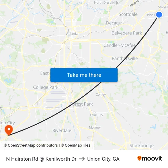 N Hairston Rd @ Kenilworth Dr to Union City, GA map