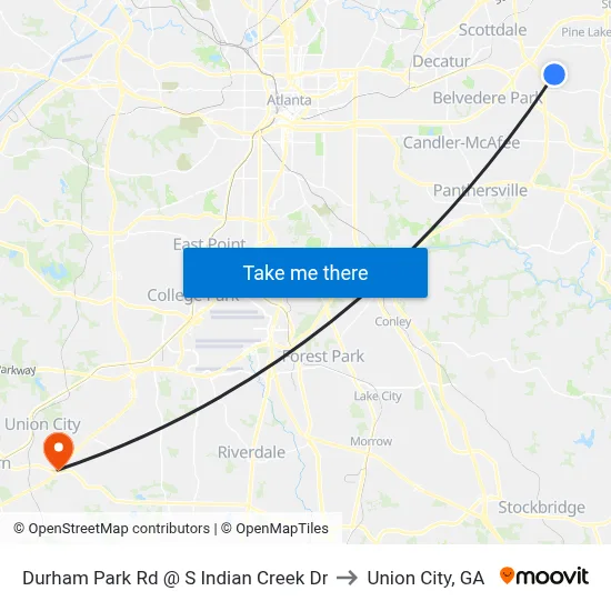 Durham Park Rd @ S Indian Creek Dr to Union City, GA map