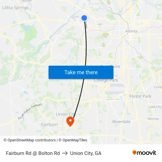 Fairburn Rd @ Bolton Rd to Union City, GA map