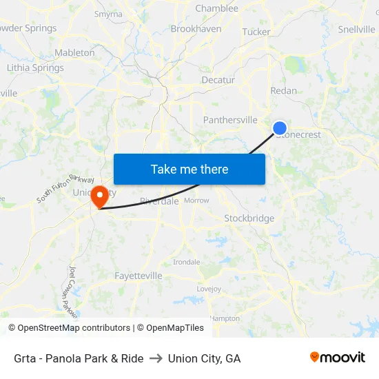 Grta - Panola Park & Ride to Union City, GA map