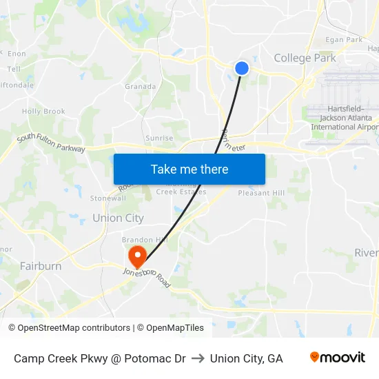 Camp Creek Pkwy @ Potomac Dr to Union City, GA map