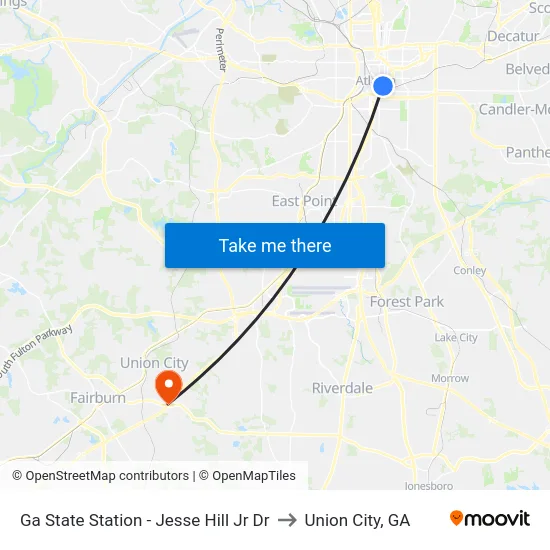 Ga State Station - Jesse Hill Jr Dr to Union City, GA map