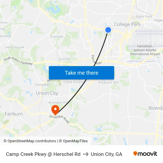 Camp Creek Pkwy @ Herschel Rd to Union City, GA map