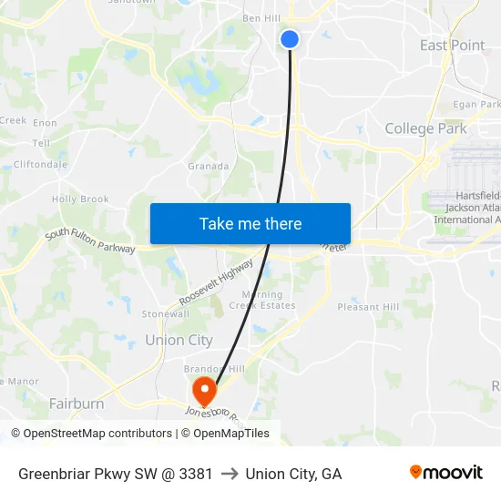 Greenbriar Pkwy SW @ 3381 to Union City, GA map