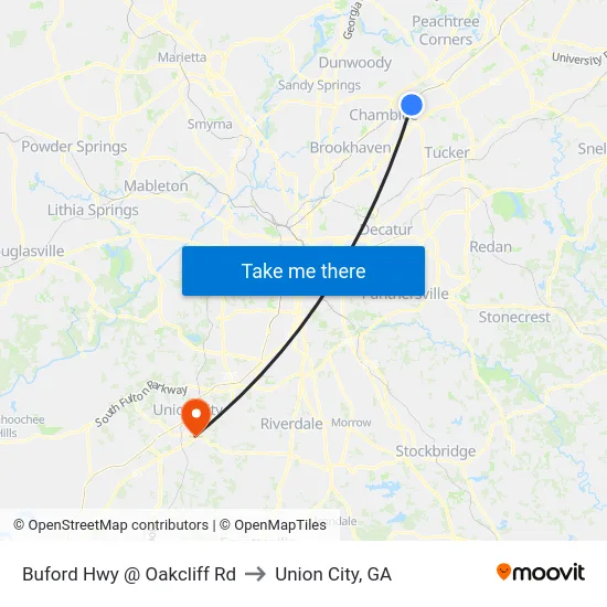 Buford Hwy @ Oakcliff Rd to Union City, GA map