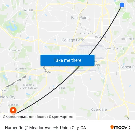 Harper Rd @ Meador Ave to Union City, GA map