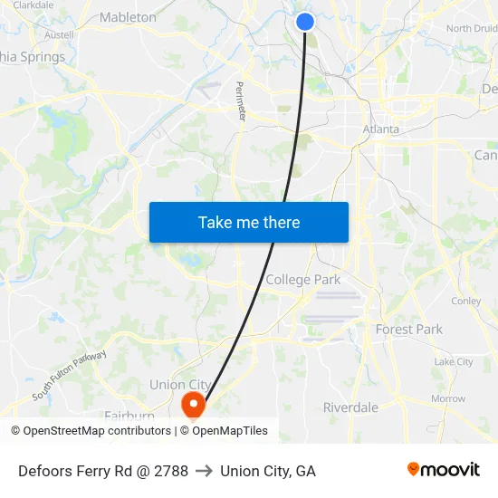 Defoors Ferry Rd @ 2788 to Union City, GA map