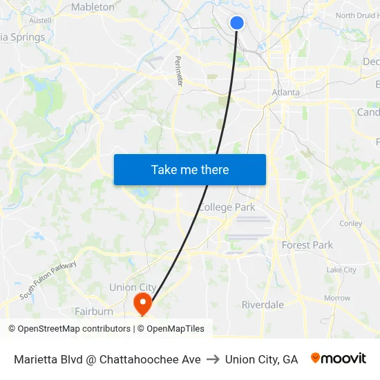 Marietta Blvd @ Chattahoochee Ave to Union City, GA map