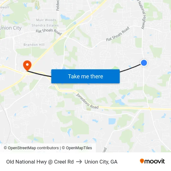 Old National Hwy @ Creel Rd to Union City, GA map