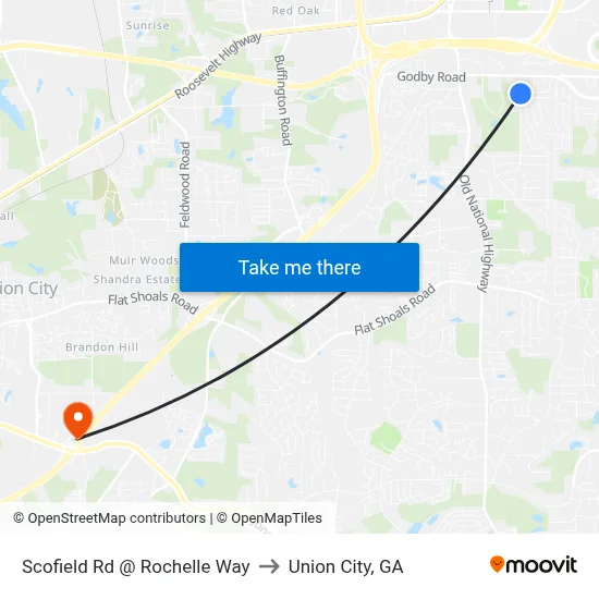 Scofield Rd @ Rochelle Way to Union City, GA map