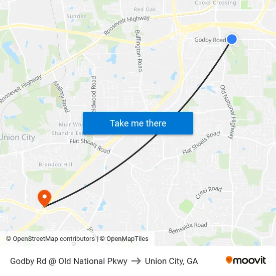 Godby Rd @ Old National Pkwy to Union City, GA map