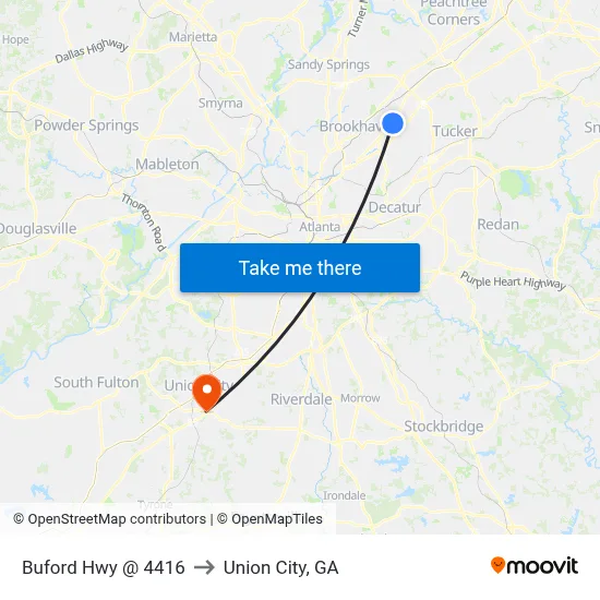 Buford Hwy @ 4416 to Union City, GA map