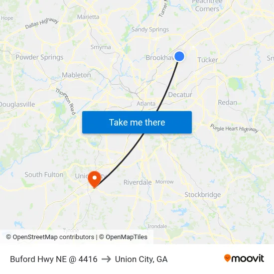 Buford Hwy NE @ 4416 to Union City, GA map
