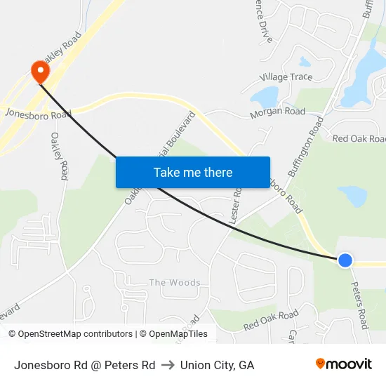 Jonesboro Rd @ Peters Rd to Union City, GA map
