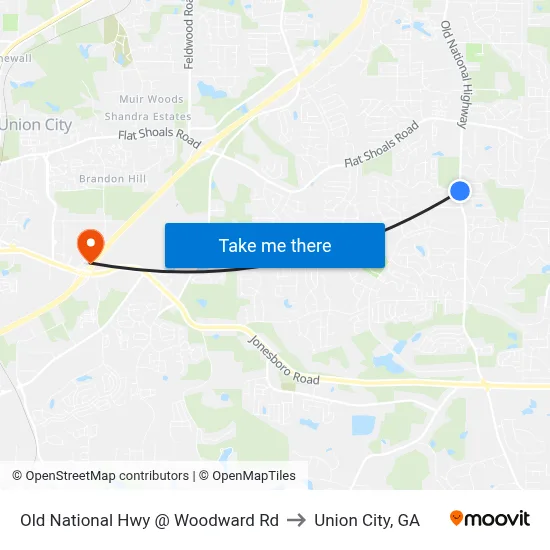 Old National Hwy @ Woodward Rd to Union City, GA map