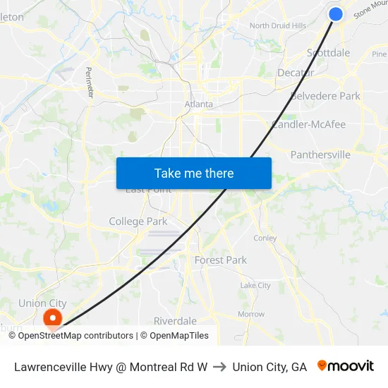 Lawrenceville Hwy @ Montreal Rd W to Union City, GA map