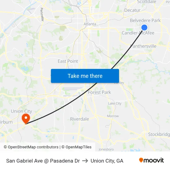 San Gabriel Ave @ Pasadena Dr to Union City, GA map