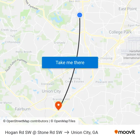Hogan Rd SW @ Stone Rd SW to Union City, GA map