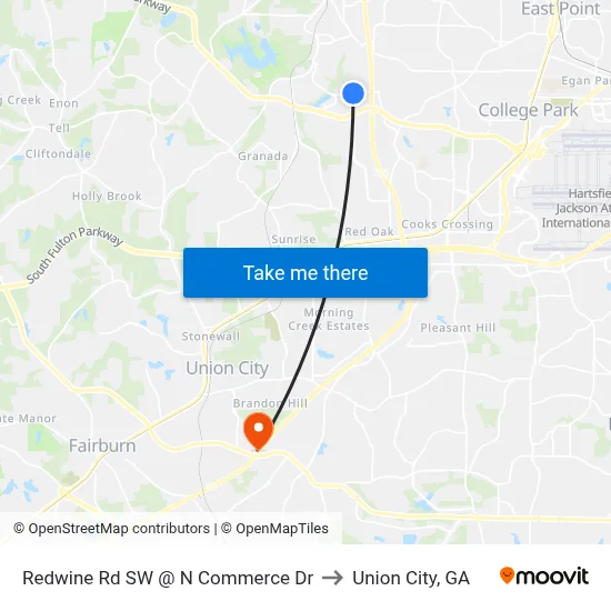 Redwine Rd SW @ N Commerce Dr to Union City, GA map