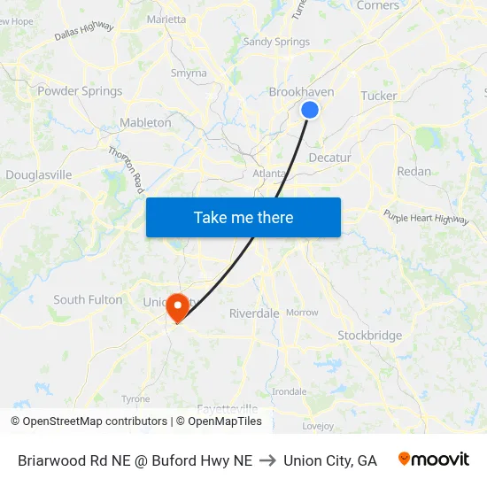 Briarwood Rd NE @ Buford Hwy NE to Union City, GA map