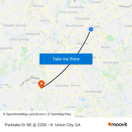 Parklake Dr NE @ 2200 to Union City, GA map