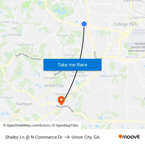 Shelby Ln @ N Commerce Dr to Union City, GA map