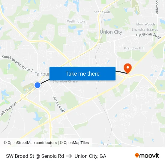 SW Broad St @ Senoia Rd to Union City, GA map