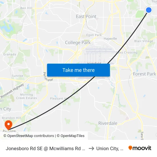 Jonesboro Rd SE @ Mcwilliams Rd SE to Union City, GA map