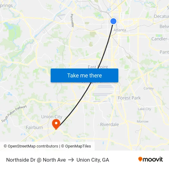 Northside Dr @ North Ave to Union City, GA map