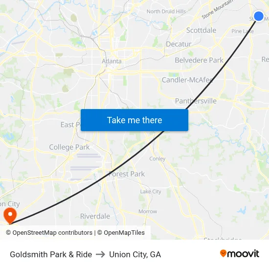 Goldsmith Park & Ride to Union City, GA map