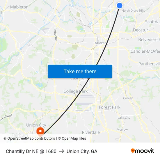 Chantilly Dr NE @ 1680 to Union City, GA map