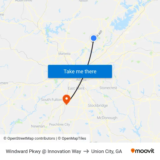 Windward Pkwy @ Innovation Way to Union City, GA map