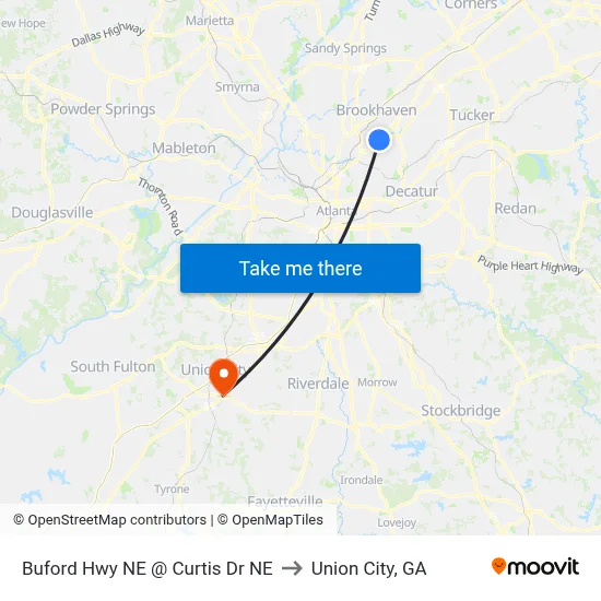 Buford Hwy NE @ Curtis Dr NE to Union City, GA map
