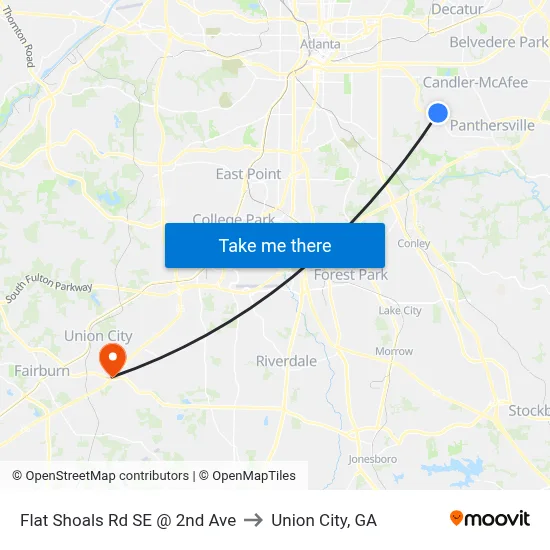 Flat Shoals Rd SE @ 2nd Ave to Union City, GA map