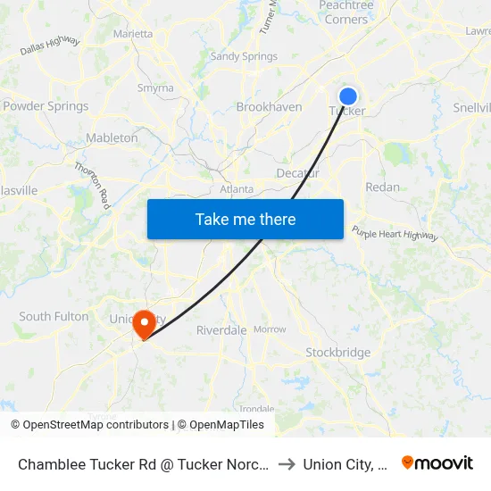 Chamblee Tucker Rd @ Tucker Norcros to Union City, GA map