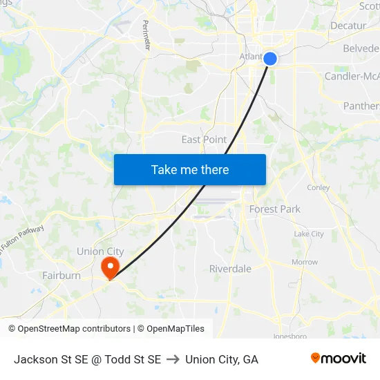 Jackson St SE @ Todd St SE to Union City, GA map