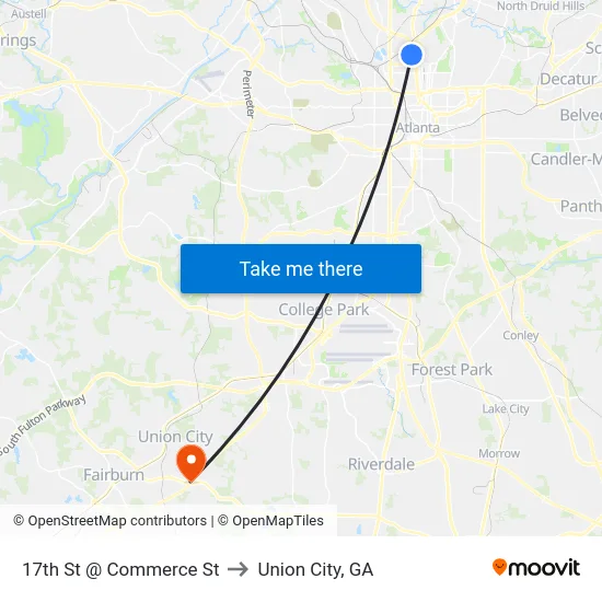 17th St @ Commerce St to Union City, GA map