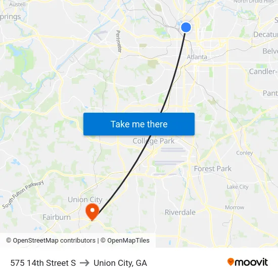 575 14th Street S to Union City, GA map