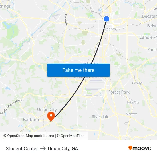 Student Center to Union City, GA map