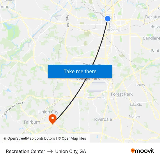 Recreation Center to Union City, GA map