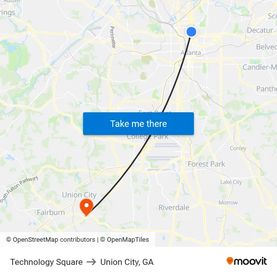 Technology Square to Union City, GA map