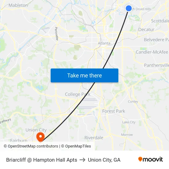 Briarcliff @ Hampton Hall Apts to Union City, GA map